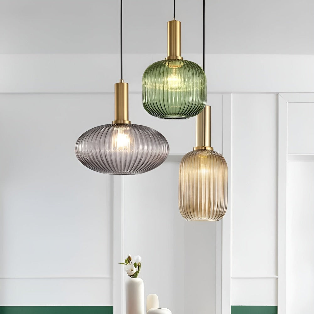 HuedRibbad Suspension - Lustre Rayé en Verre Vintage