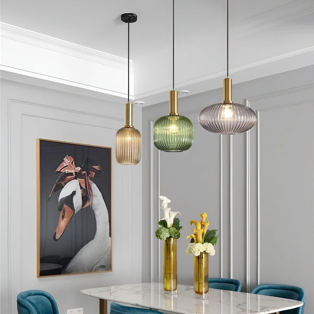 HuedRibbad Suspension - Lustre Rayé en Verre Vintage