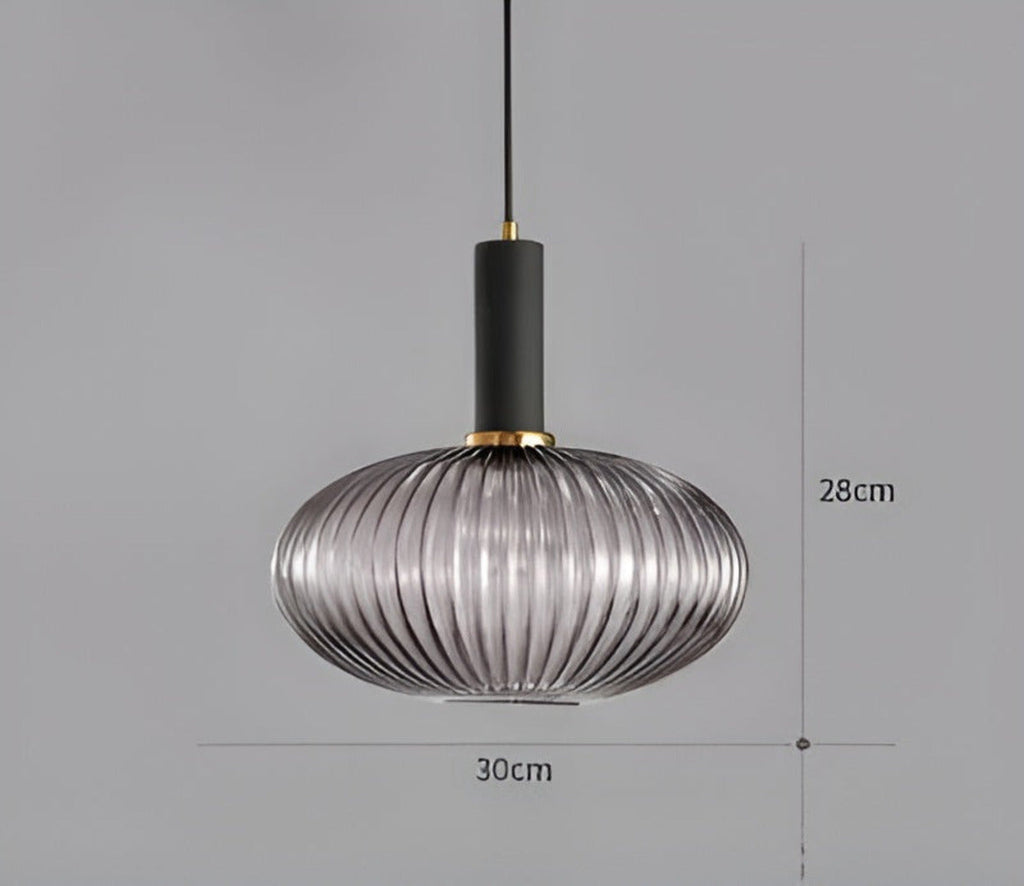 HuedRibbad Suspension - Lustre Rayé en Verre Vintage