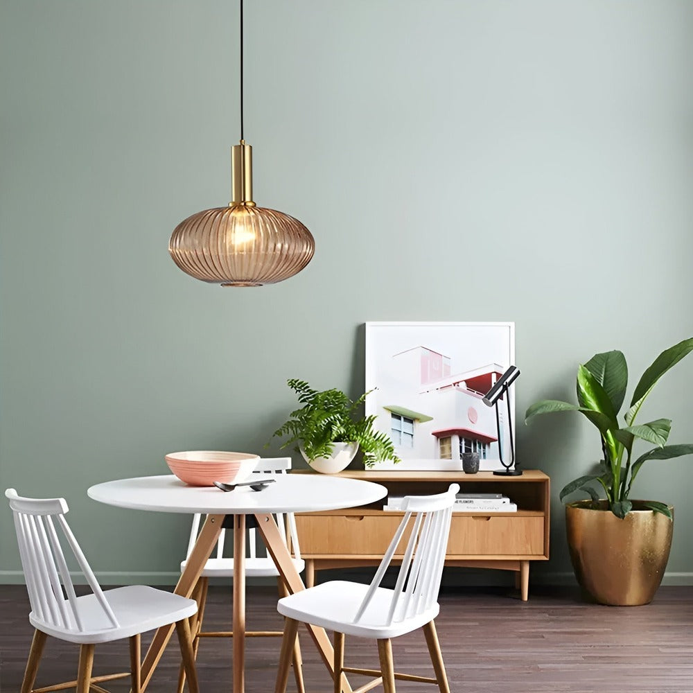 HuedRibbad Suspension - Lustre Rayé en Verre Vintage