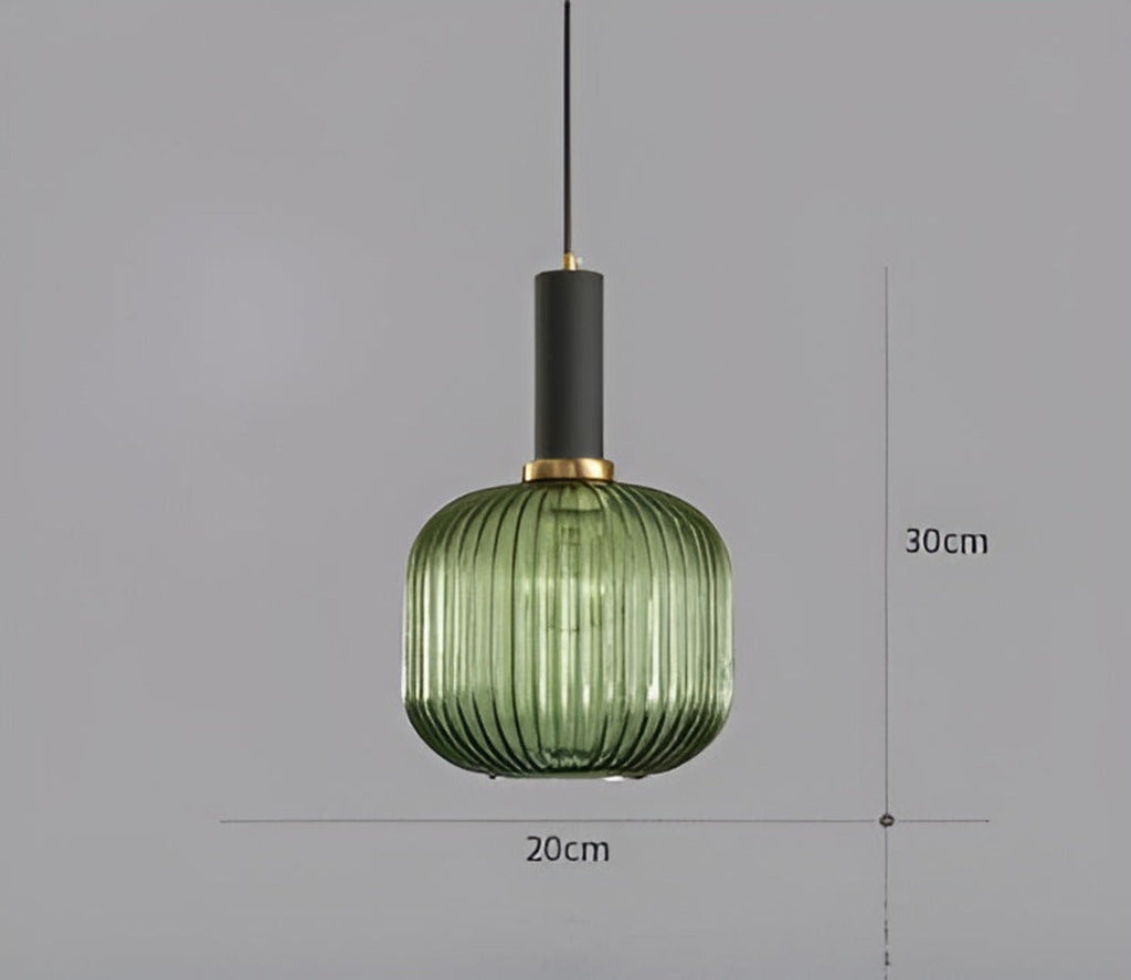HuedRibbad Suspension - Lustre Rayé en Verre Vintage