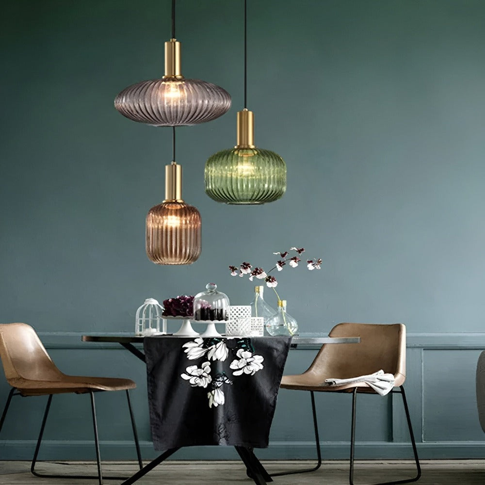 HuedRibbad Suspension - Lustre Rayé en Verre Vintage