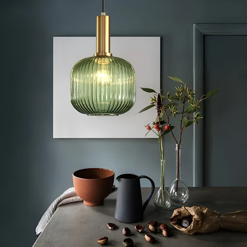 HuedRibbad Suspension - Lustre Rayé en Verre Vintage