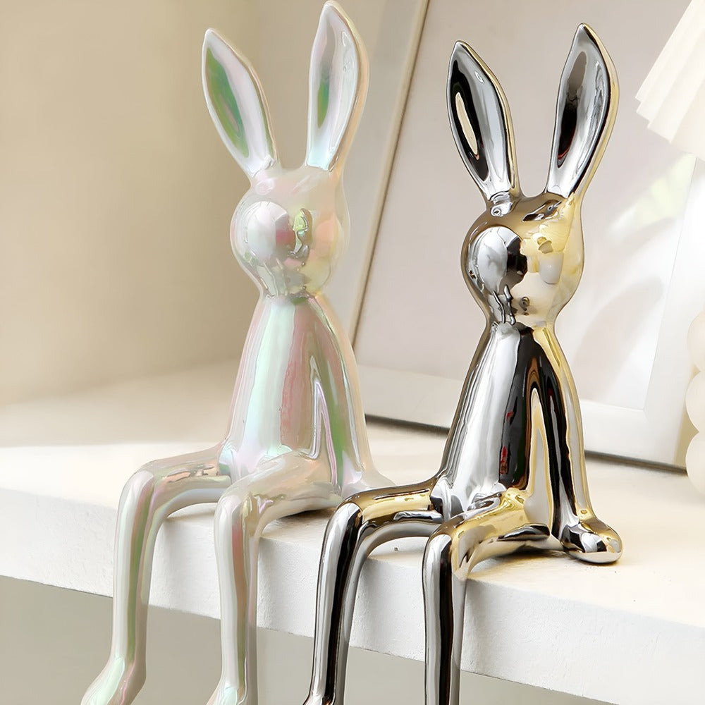 Lapin Céramique - Statue de Lapin Doré Brillant