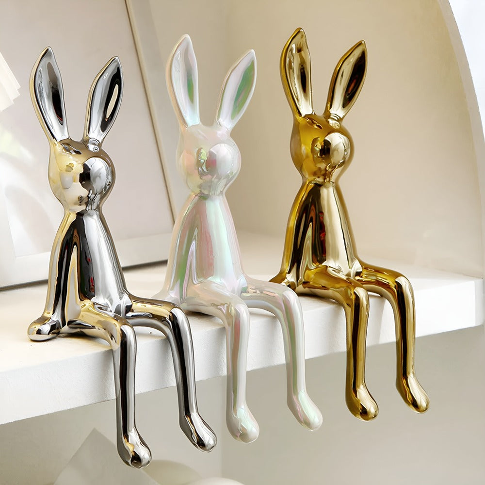 Lapin Céramique - Statue de Lapin Doré Brillant