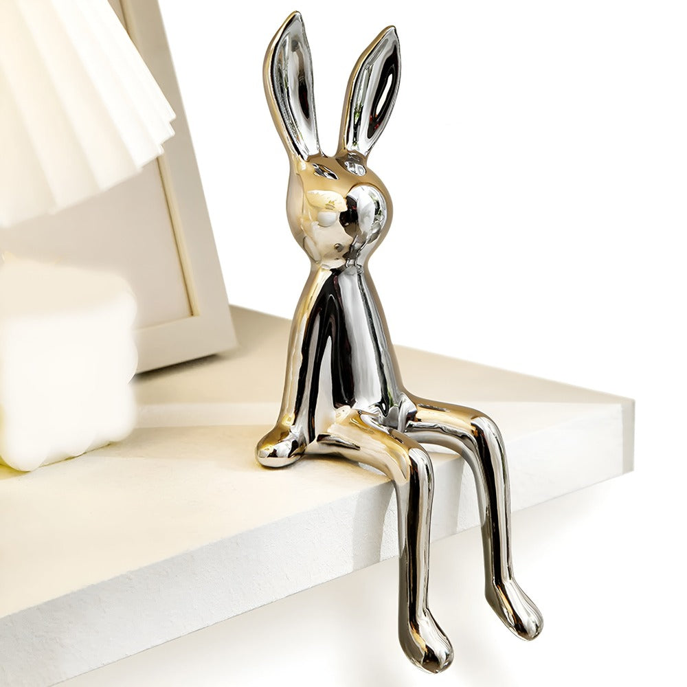 Lapin Céramique - Statue de Lapin Doré Brillant