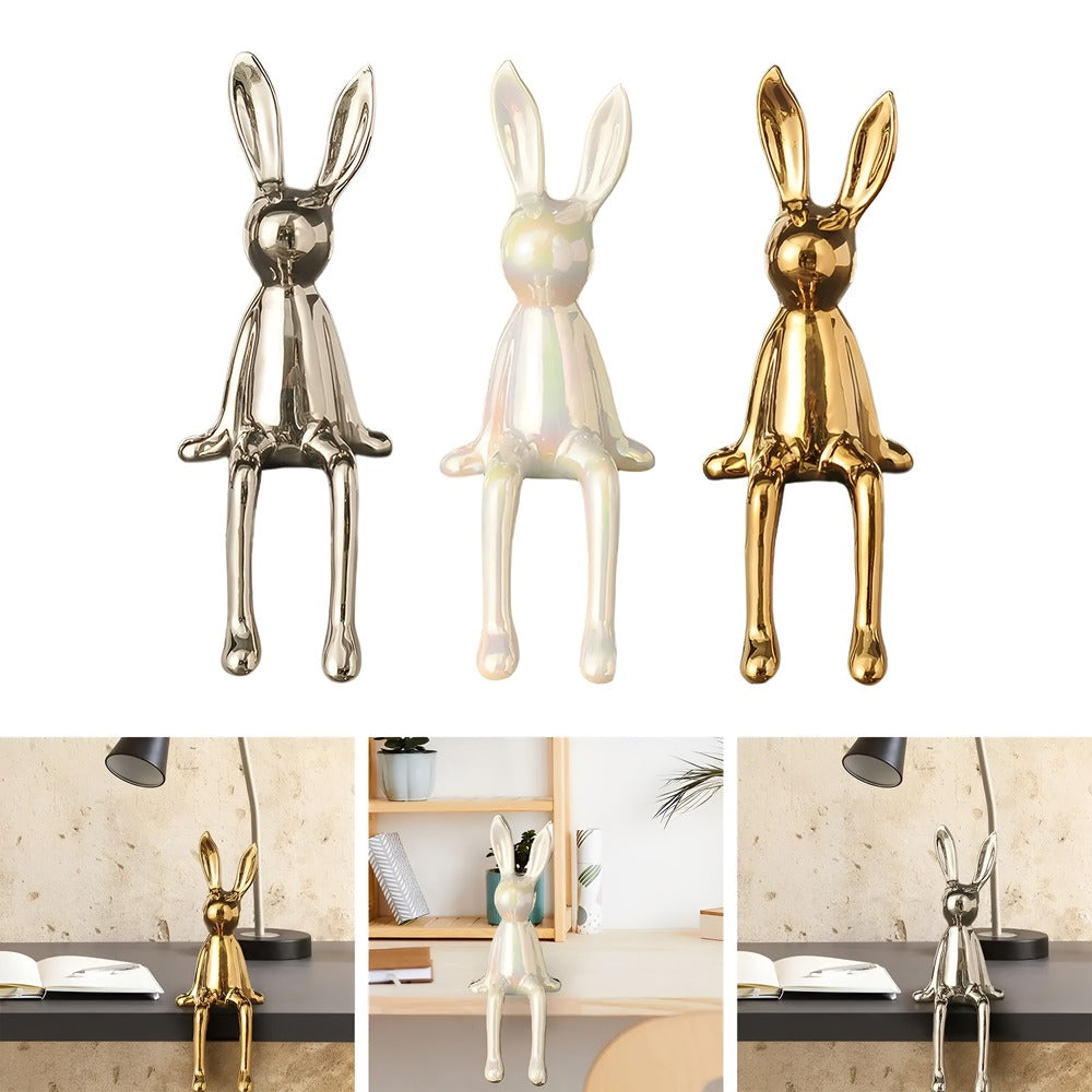 Lapin Céramique - Statue de Lapin Doré Brillant
