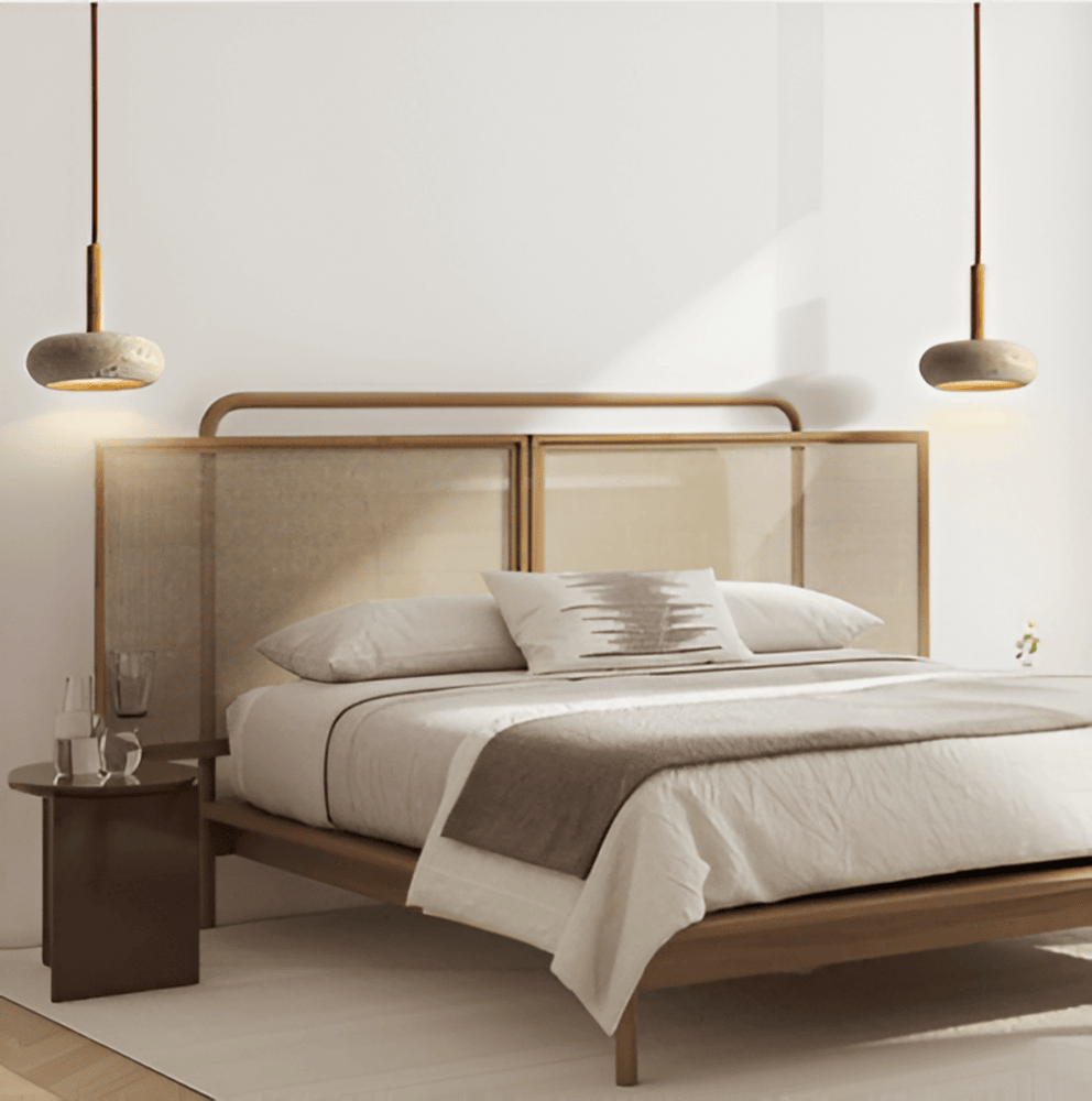 Suspension en travertin et bois – lampe de plafond naturelle