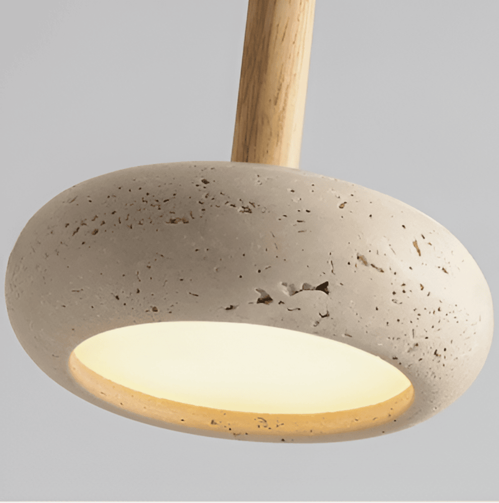 Suspension en travertin et bois – lampe de plafond naturelle