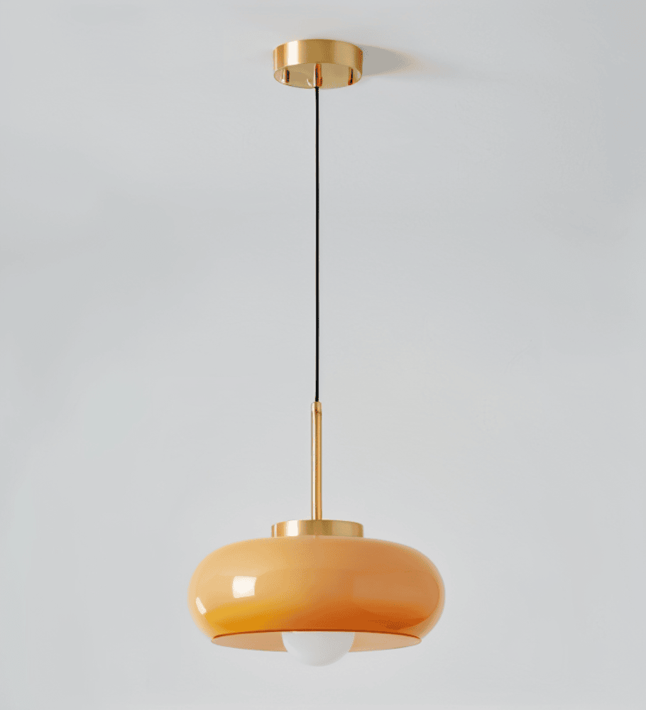 Lampe suspendue rétro en verre et cuivre – lampe de plafond Bauhaus avec éclairage chaud