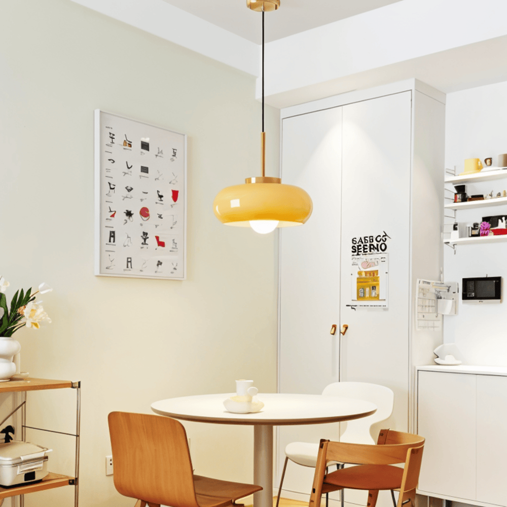 Lampe suspendue rétro en verre et cuivre – lampe de plafond Bauhaus avec éclairage chaud