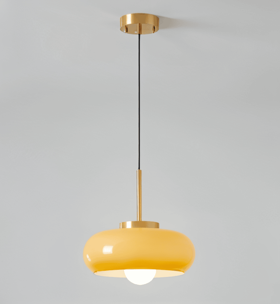 Lampe suspendue rétro en verre et cuivre – lampe de plafond Bauhaus avec éclairage chaud