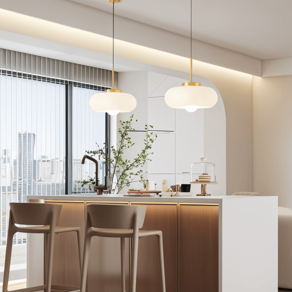 Lampe suspendue rétro en verre et cuivre – lampe de plafond Bauhaus avec éclairage chaud