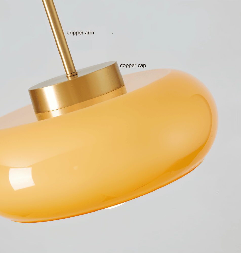 Lampe suspendue rétro en verre et cuivre – lampe de plafond Bauhaus avec éclairage chaud
