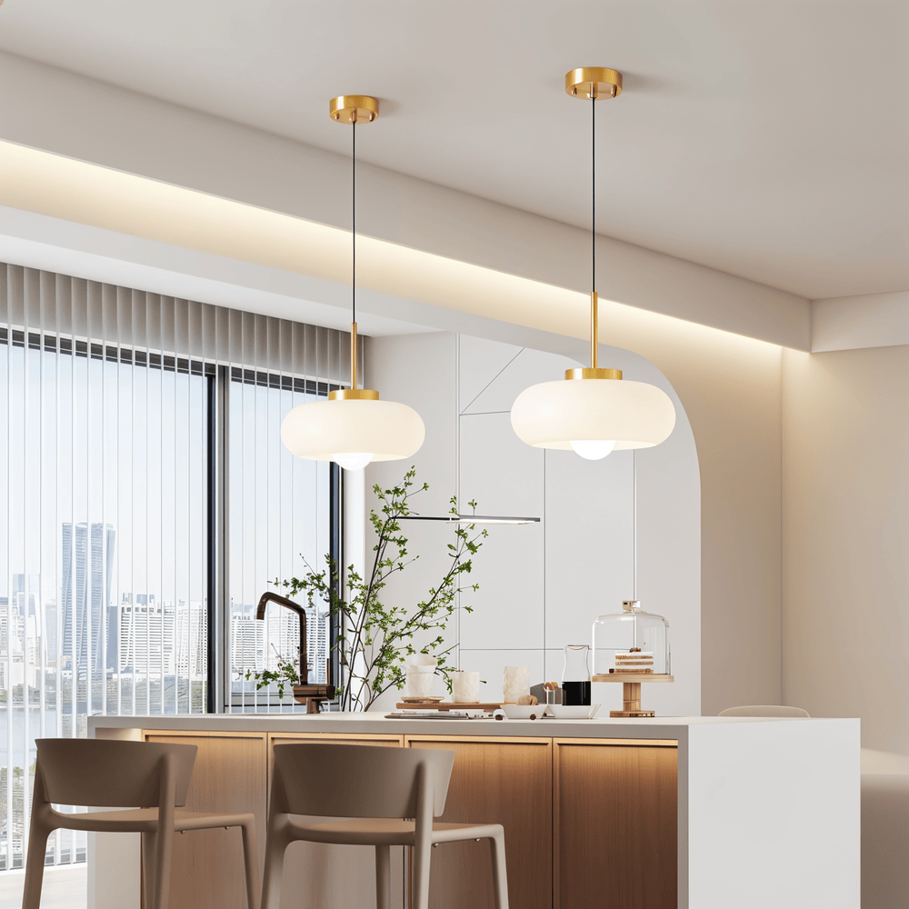 Lampe suspendue rétro en verre et cuivre – lampe de plafond Bauhaus avec éclairage chaud