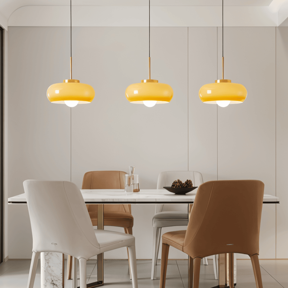 Lampe suspendue rétro en verre et cuivre – lampe de plafond Bauhaus avec éclairage chaud