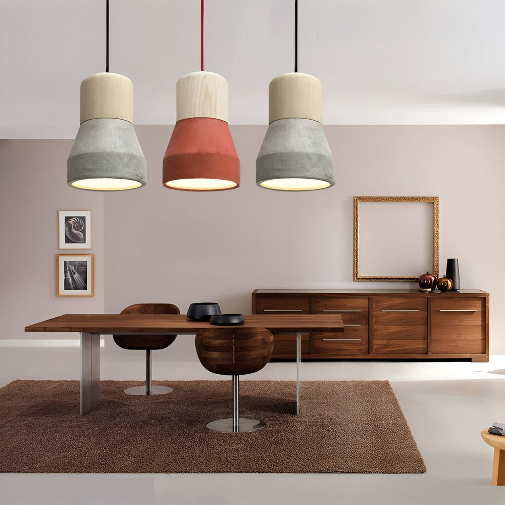 Concrea – Lampe de plafond en béton avec détails en bois
