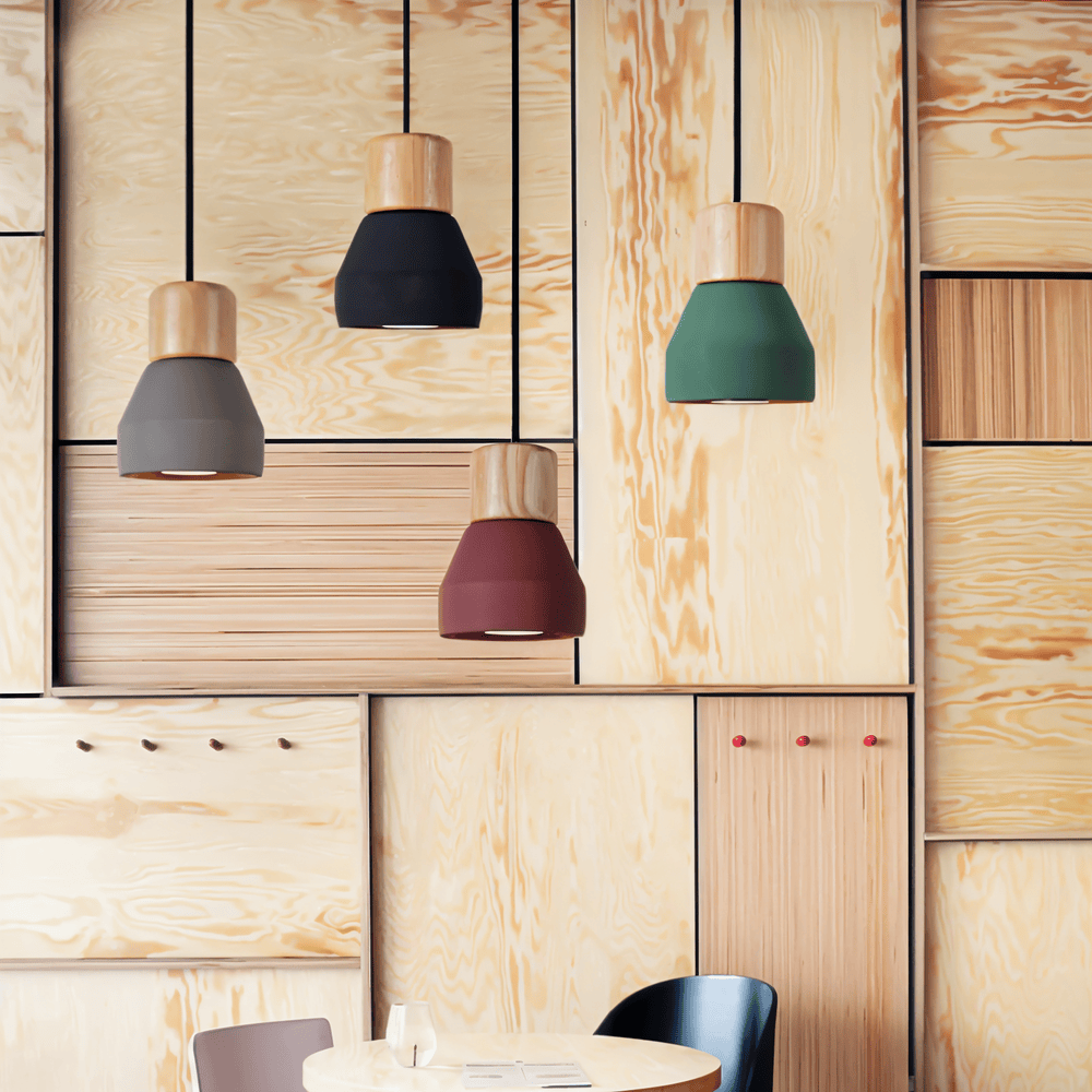 Concrea – Lampe de plafond en béton avec détails en bois