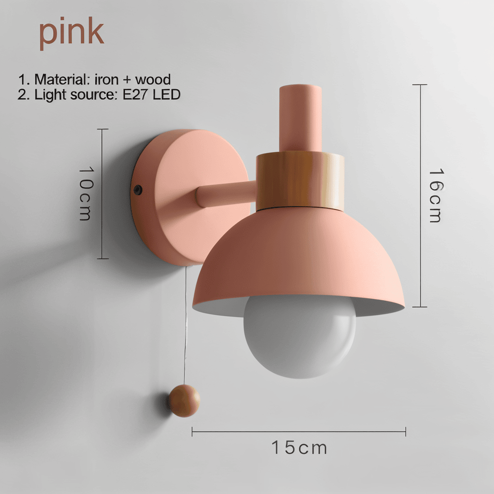 Applique murale en bois et métal – design pastel avec cordon de tirage