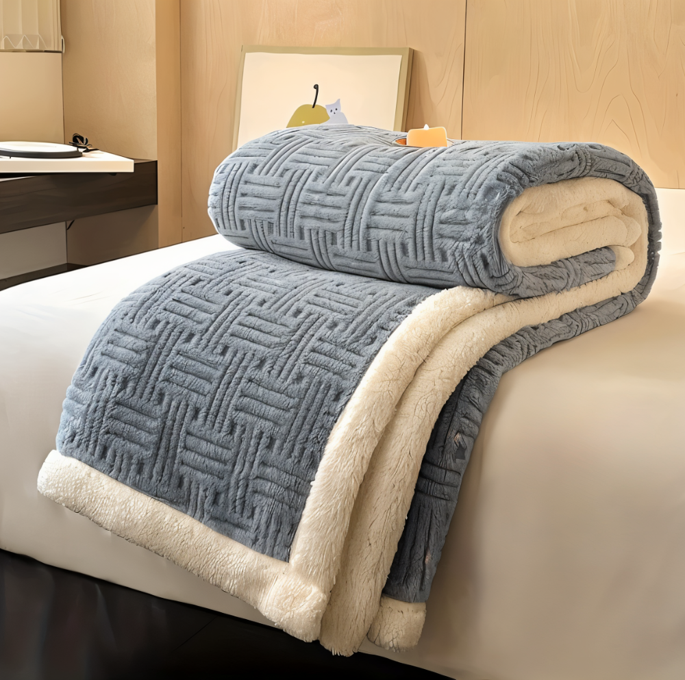 VeluraTwin – Plaid Doux Réversible avec Design Géométrique