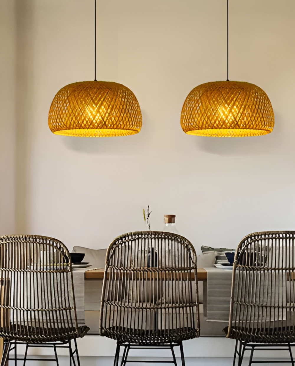 Suspension en Rattan Esthétique - Lampe à Pendre en Bambou Tressé à la Main