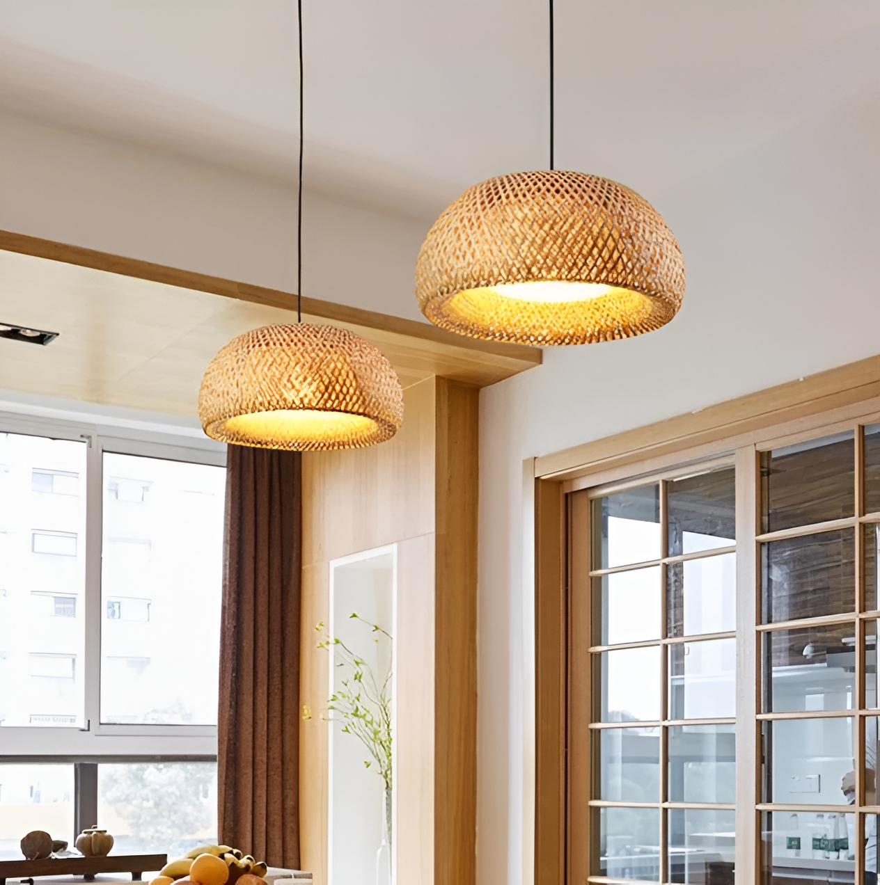 Suspension en Rattan Esthétique - Lampe à Pendre en Bambou Tressé à la Main