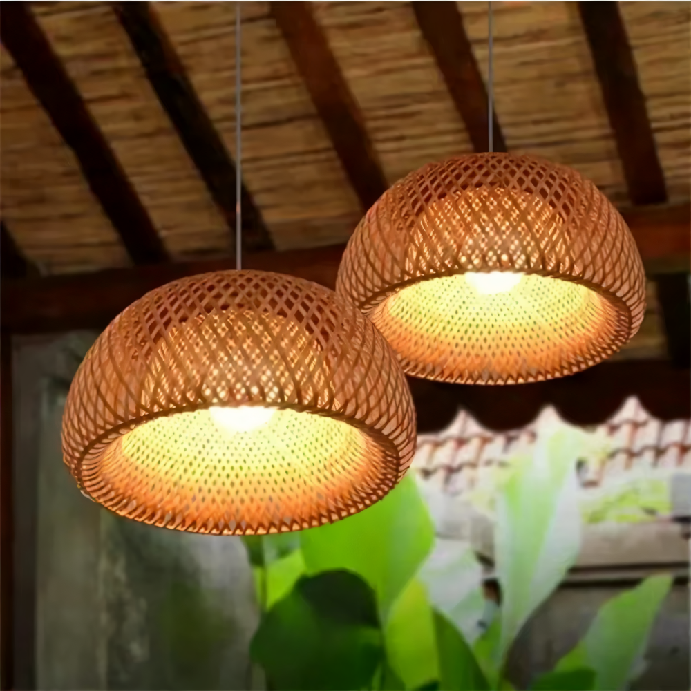Suspension en Rattan Esthétique - Lampe à Pendre en Bambou Tressé à la Main