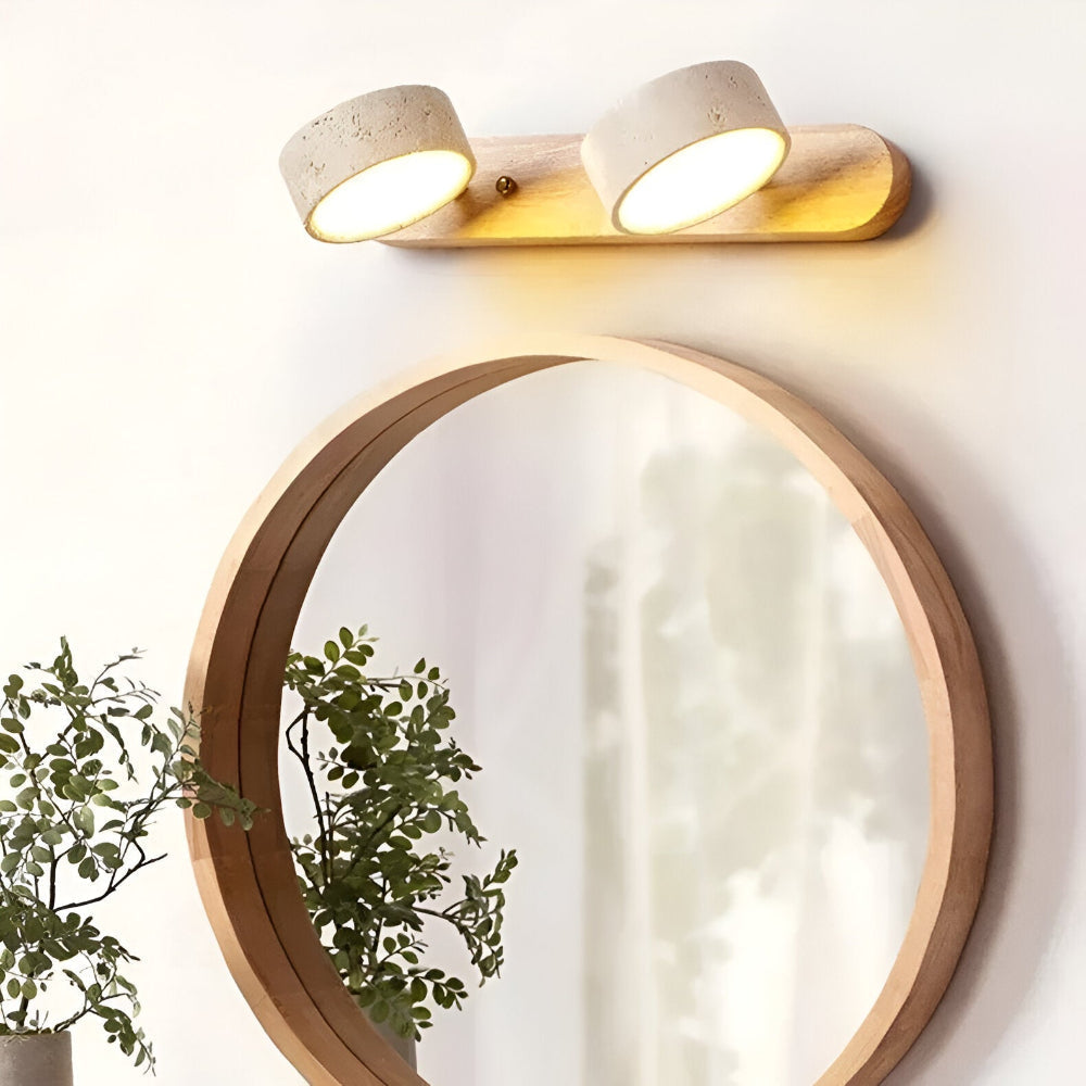 Applique murale ronde en pierre naturelle et bois – éclairage mural LED moderne