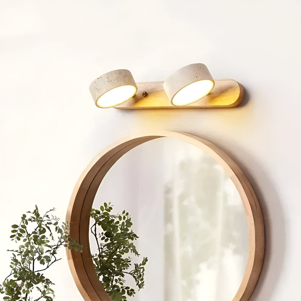 Applique murale ronde en pierre naturelle et bois – éclairage mural LED moderne