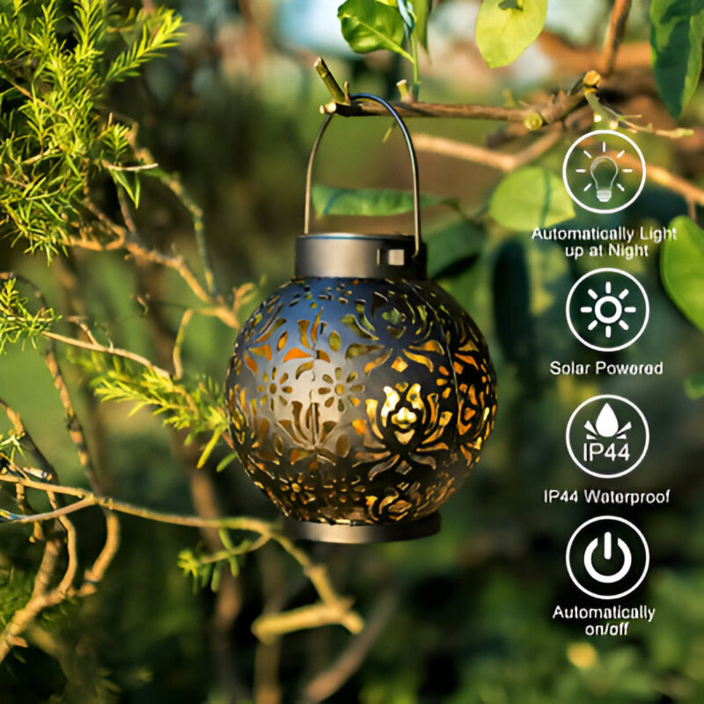 Lanterne Solaire Suspendue Rustique pour Extérieur - Éclairage de Jardin LED Étanche avec Design Artistique