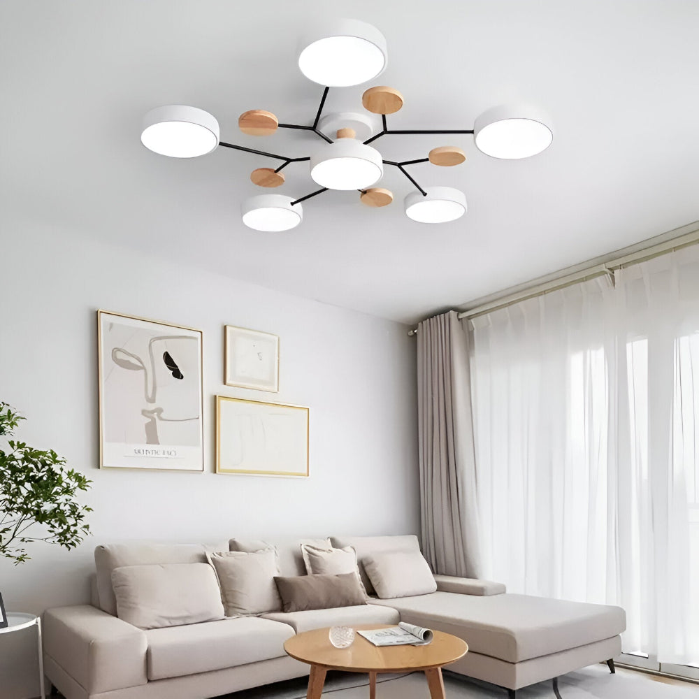 Lampe de plafond LED avec détails en bois – design moderne avec plusieurs options d'éclairage