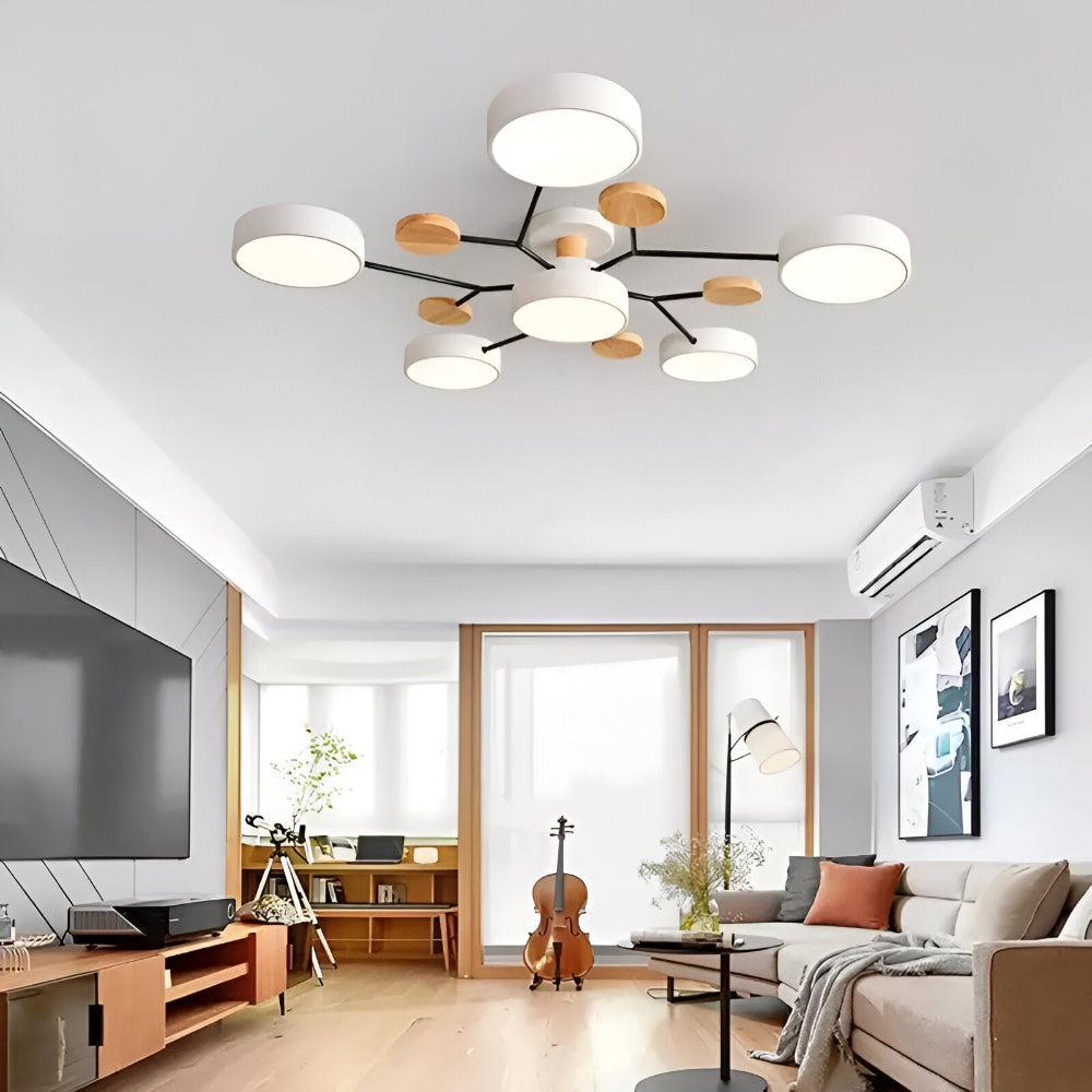 Lampe de plafond LED avec détails en bois – design moderne avec plusieurs options d'éclairage