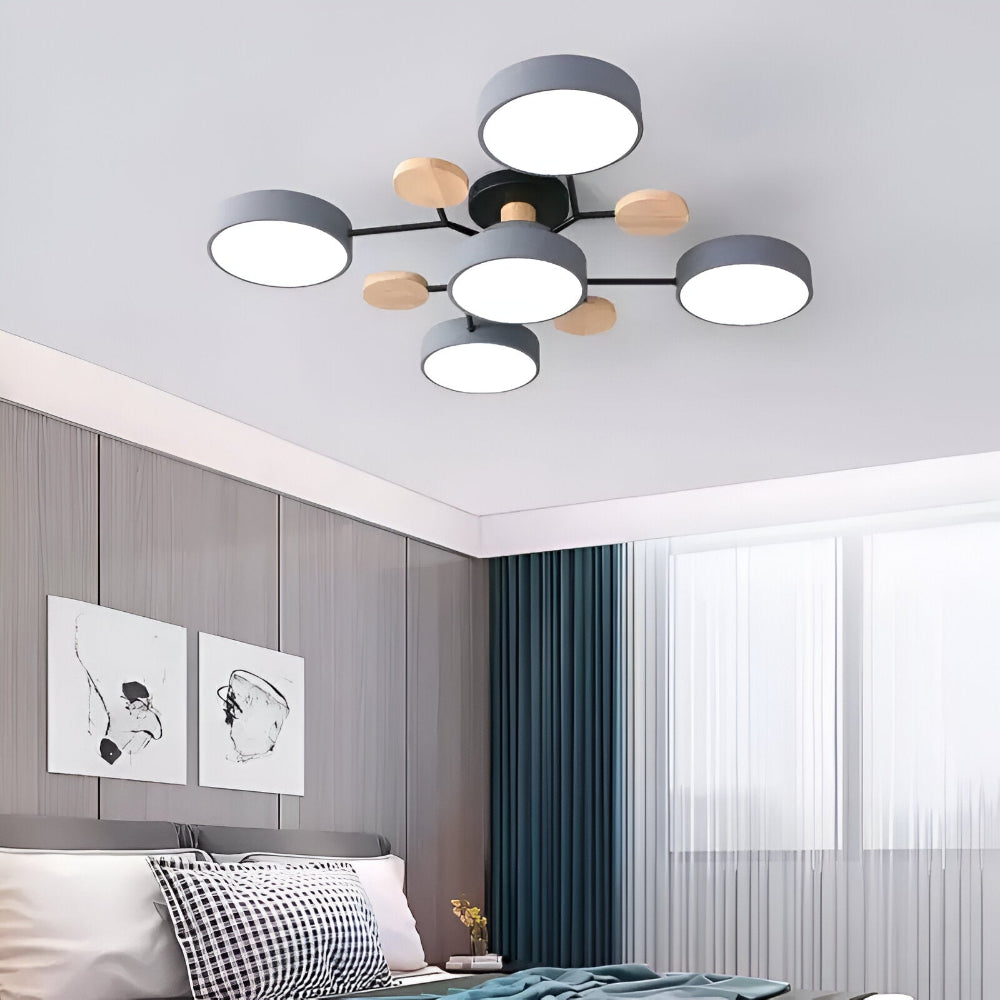 Lampe de plafond LED avec détails en bois – design moderne avec plusieurs options d'éclairage