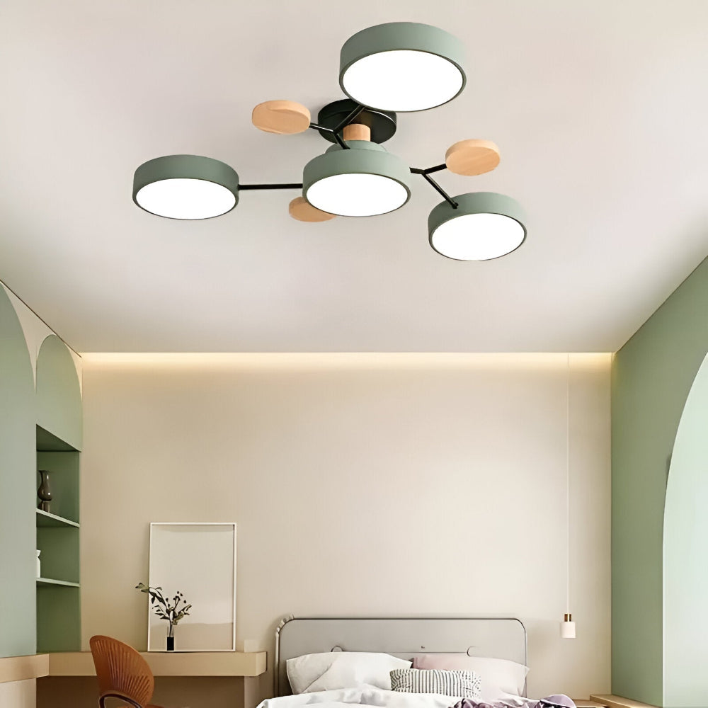 Lampe de plafond LED avec détails en bois – design moderne avec plusieurs options d'éclairage