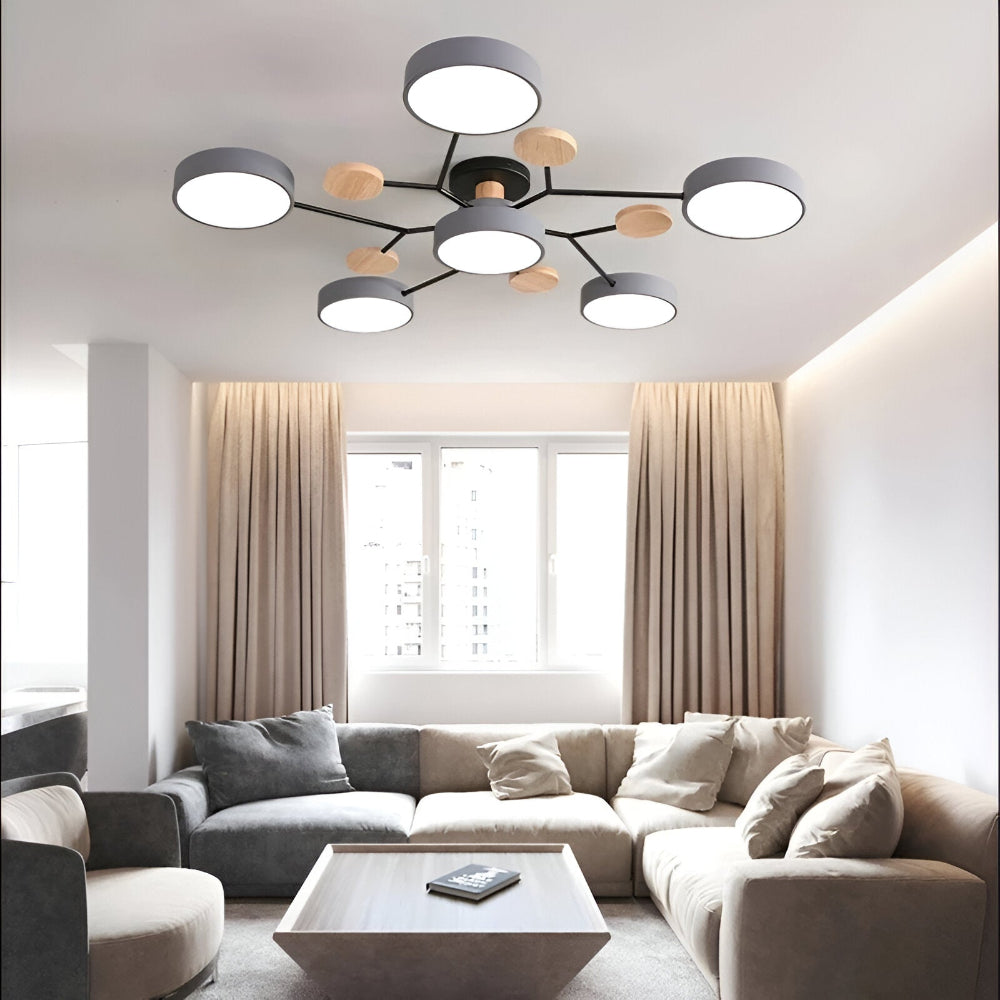 Lampe de plafond LED avec détails en bois – design moderne avec plusieurs options d'éclairage