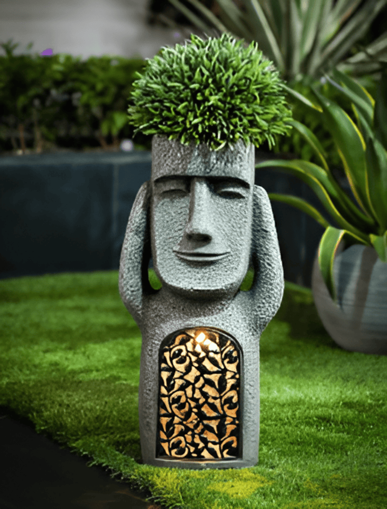 Figurines solaires en ensemble – statues décoratives de l'île de Pâques pour le jardin