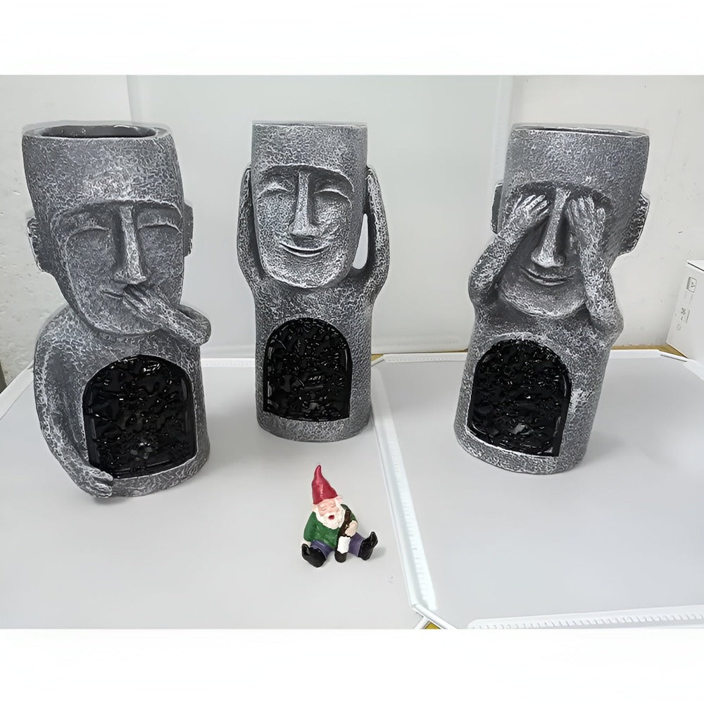 Figurines solaires en ensemble – statues décoratives de l'île de Pâques pour le jardin