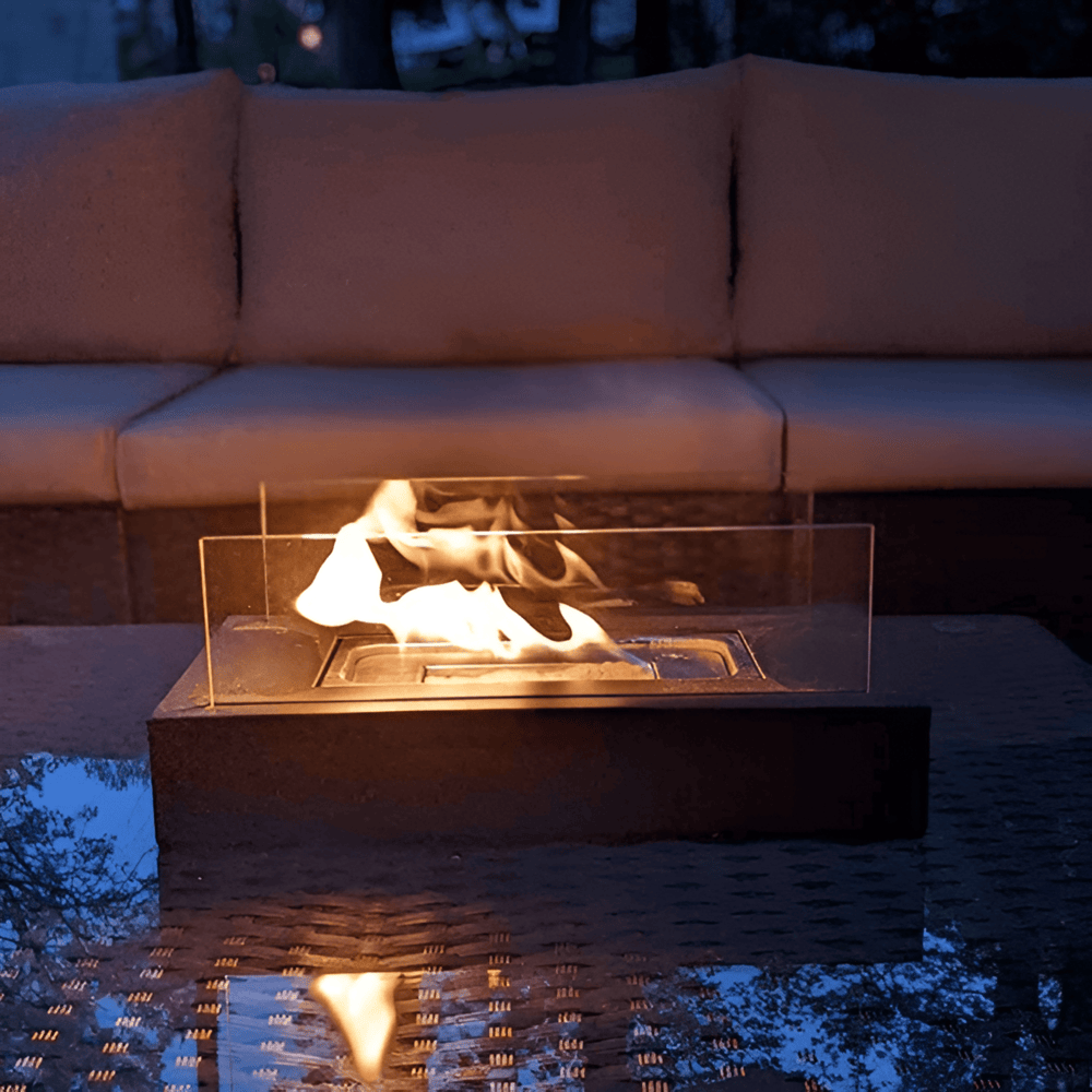FlamoRidge – Cheminée de Table Rectangulaire en Verre et Métal
