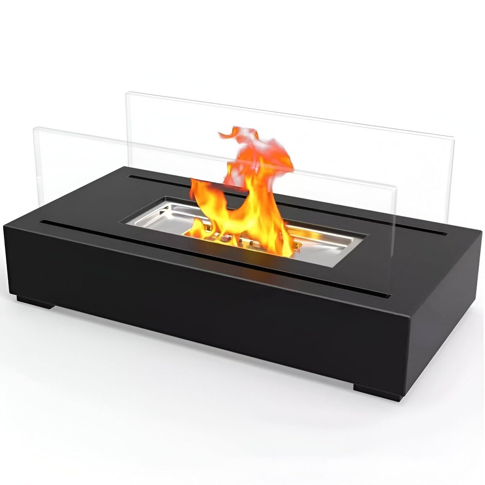 FlamoRidge – Cheminée de Table Rectangulaire en Verre et Métal