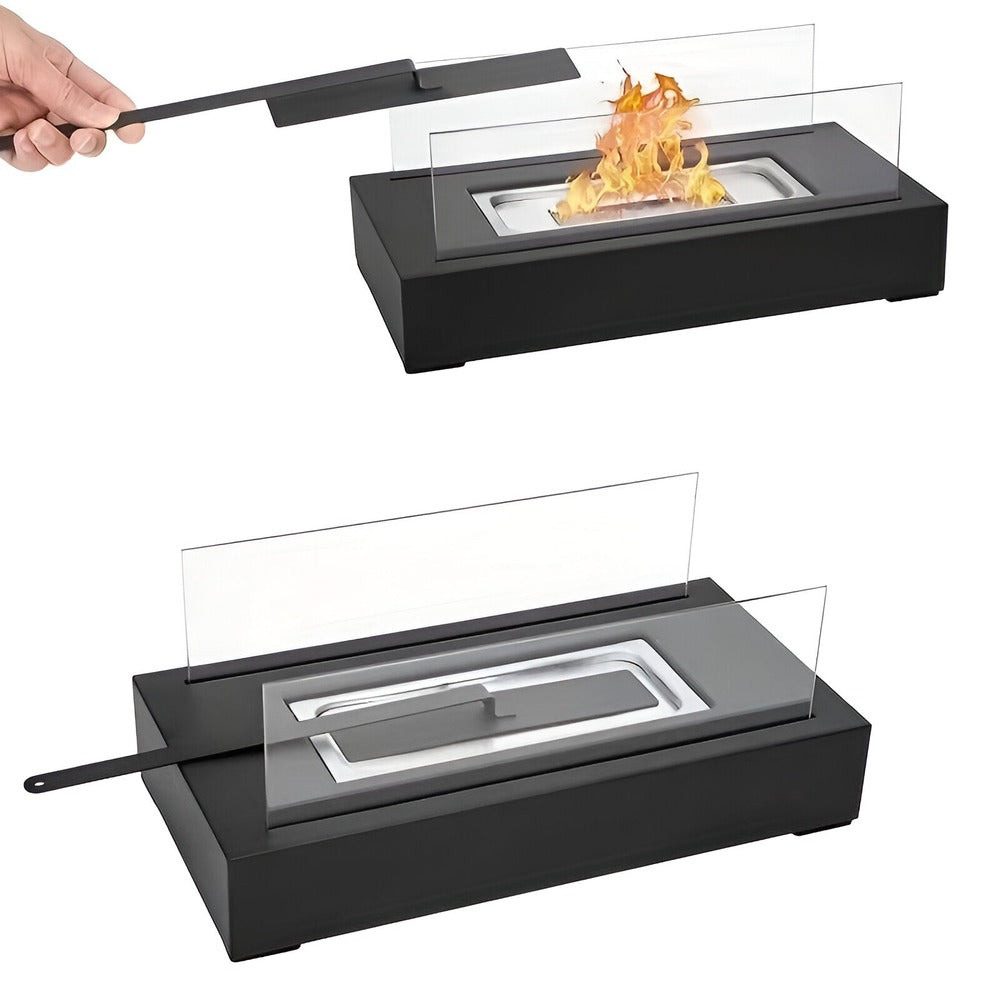FlamoRidge – Cheminée de Table Rectangulaire en Verre et Métal