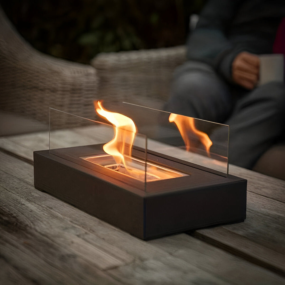 FlamoRidge – Cheminée de Table Rectangulaire en Verre et Métal