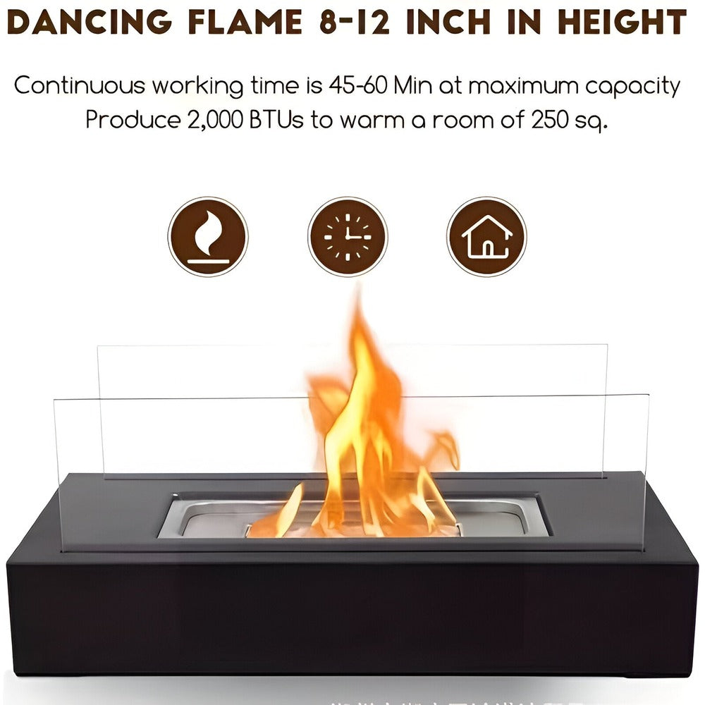 FlamoRidge – Cheminée de Table Rectangulaire en Verre et Métal