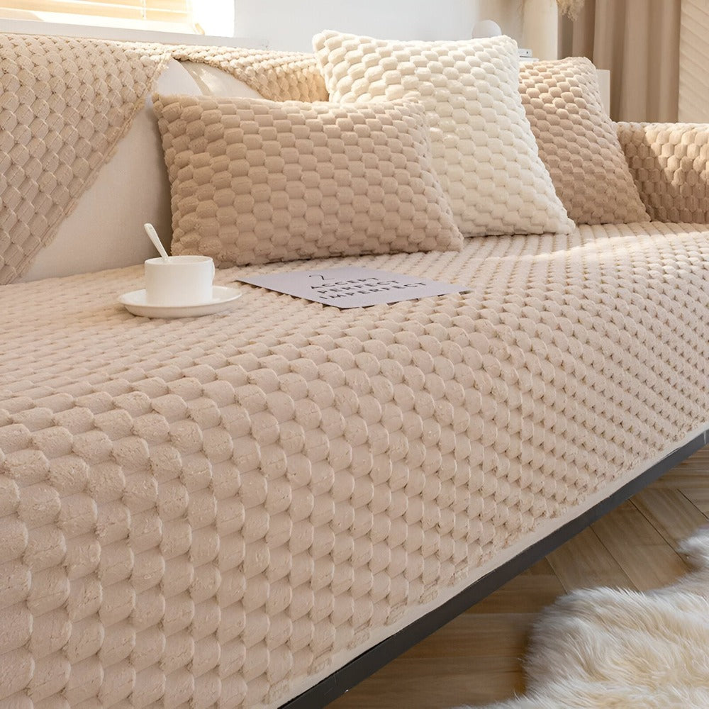 Housse de canapé avec fond antidérapant – motif en nid d'abeille et protection