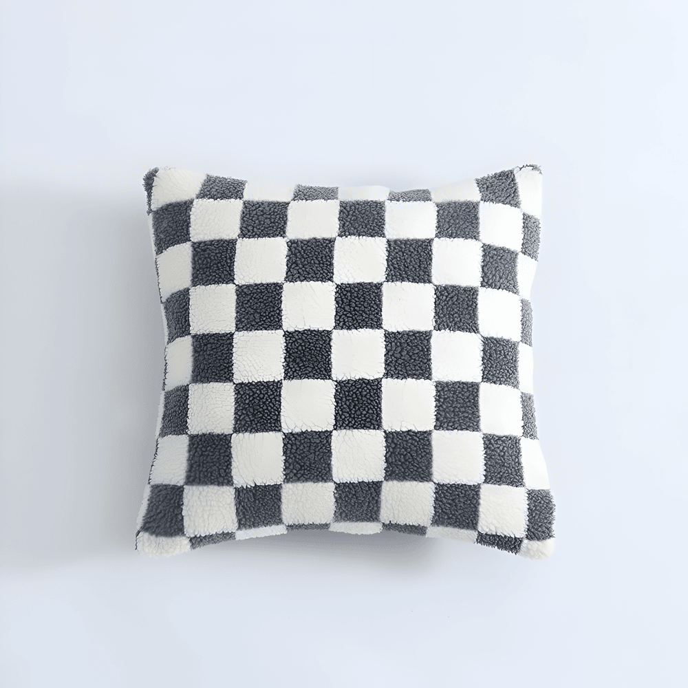 Housse de Coussin Élégante en Motif Échiquier en Vert Matcha et Brun Riche