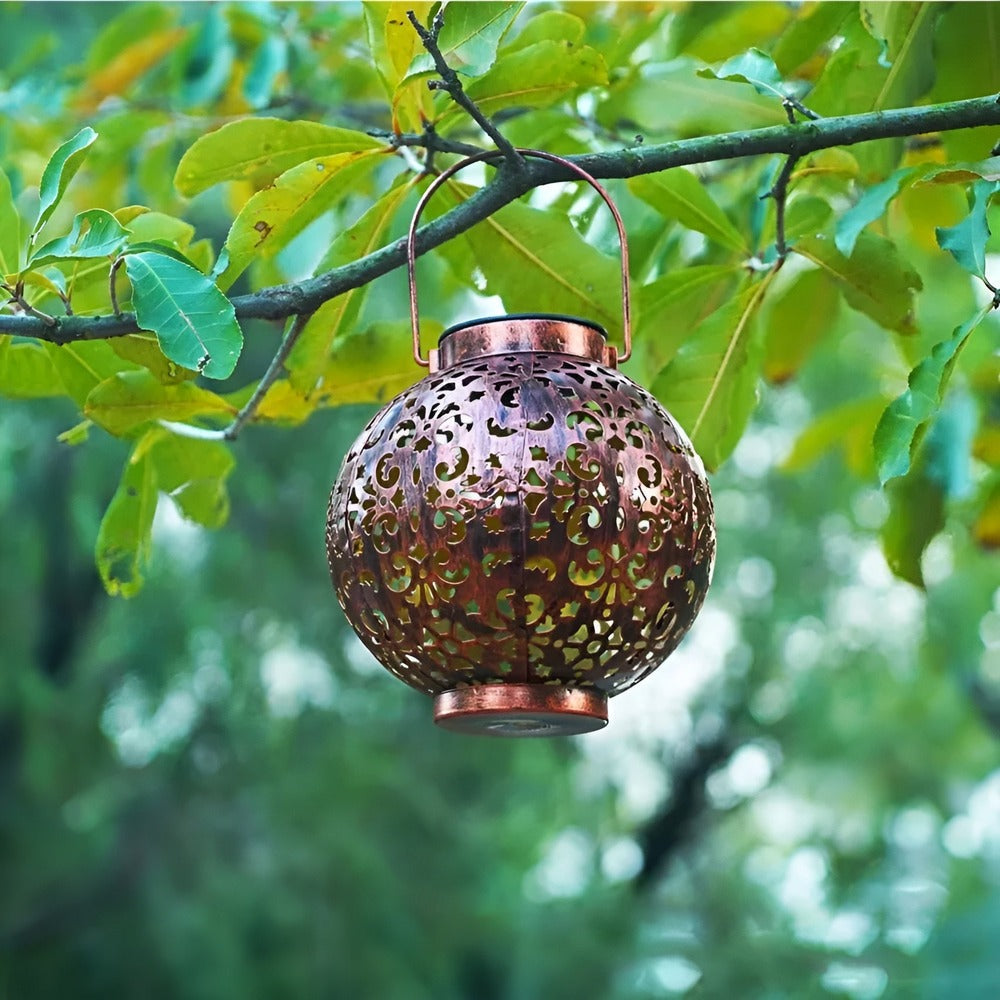 Lampe solaire vintage suspendue en métal pour jardin et terrasse