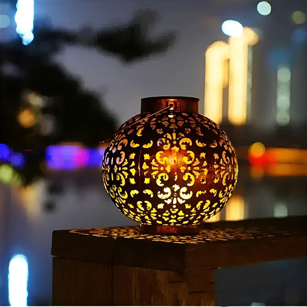 Lampe solaire vintage suspendue en métal pour jardin et terrasse