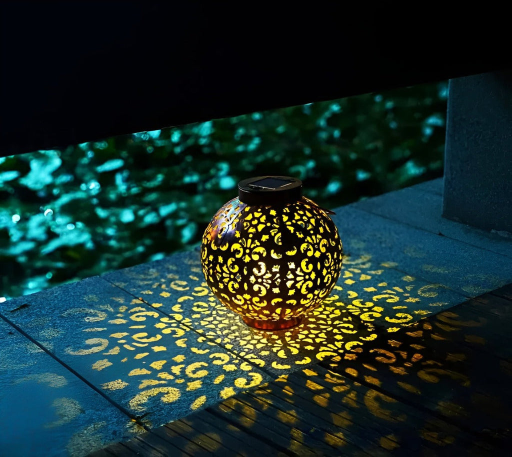 Lampe solaire vintage suspendue en métal pour jardin et terrasse