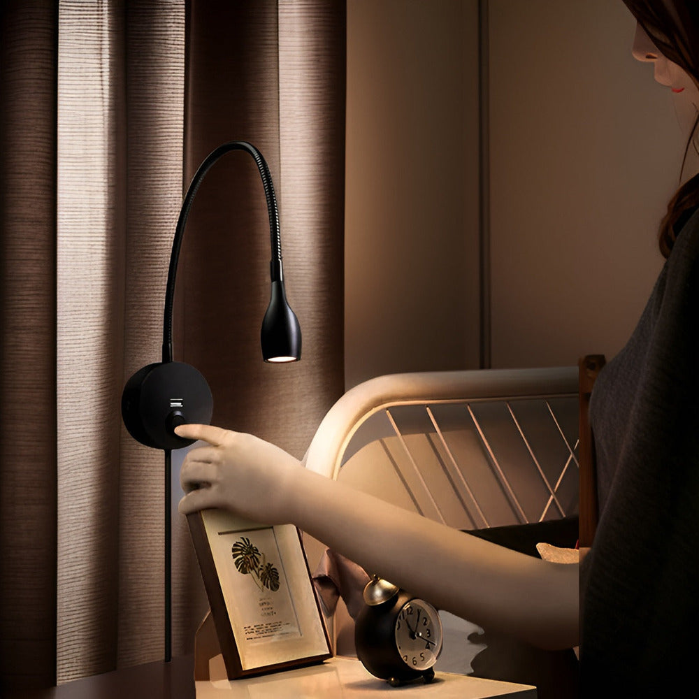 Lampe murale LED avec tactile et USB – lampe de lecture flexible avec col de cygne