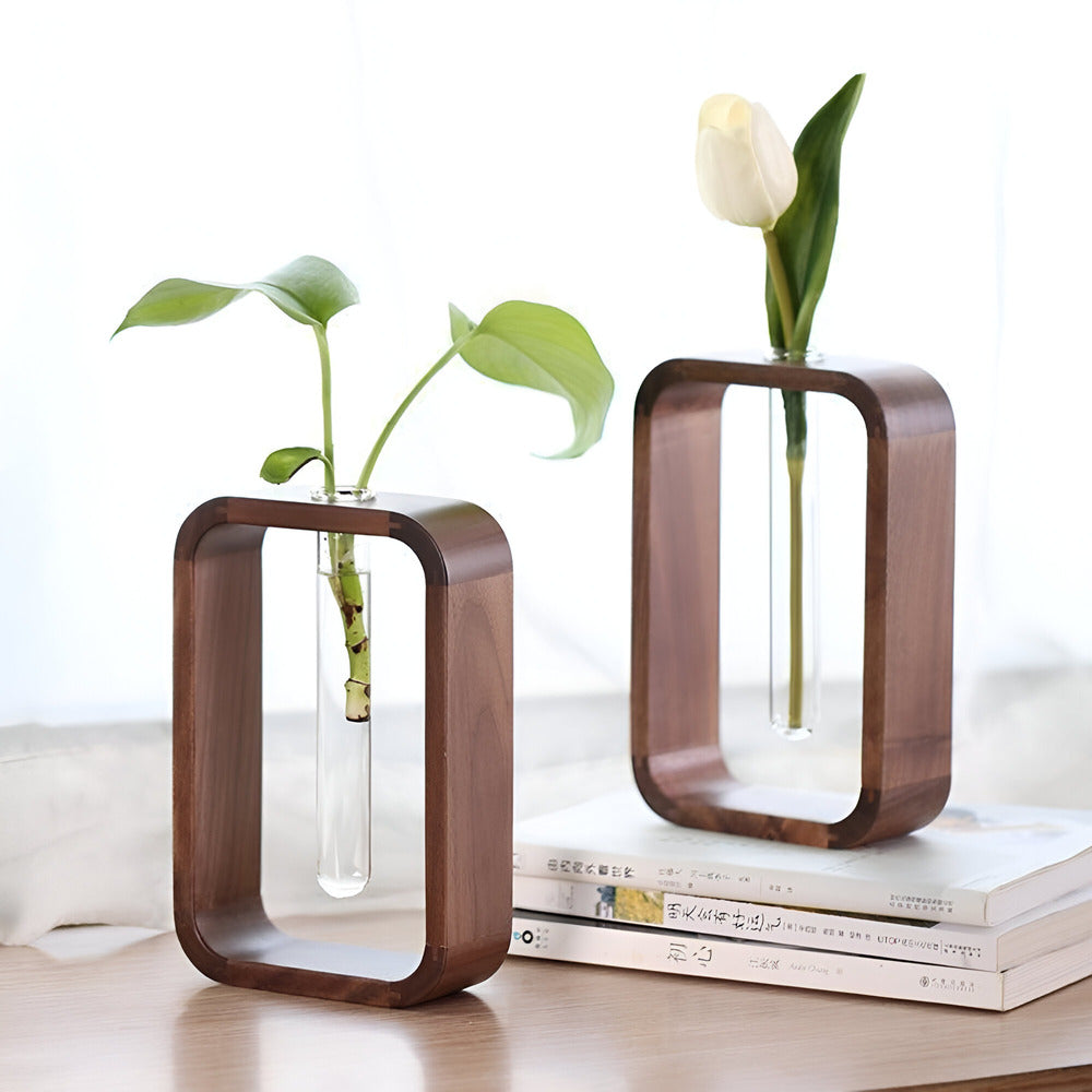 Pot de fleurs en bois et en verre élégant | Idéal pour les amateurs de jardinage