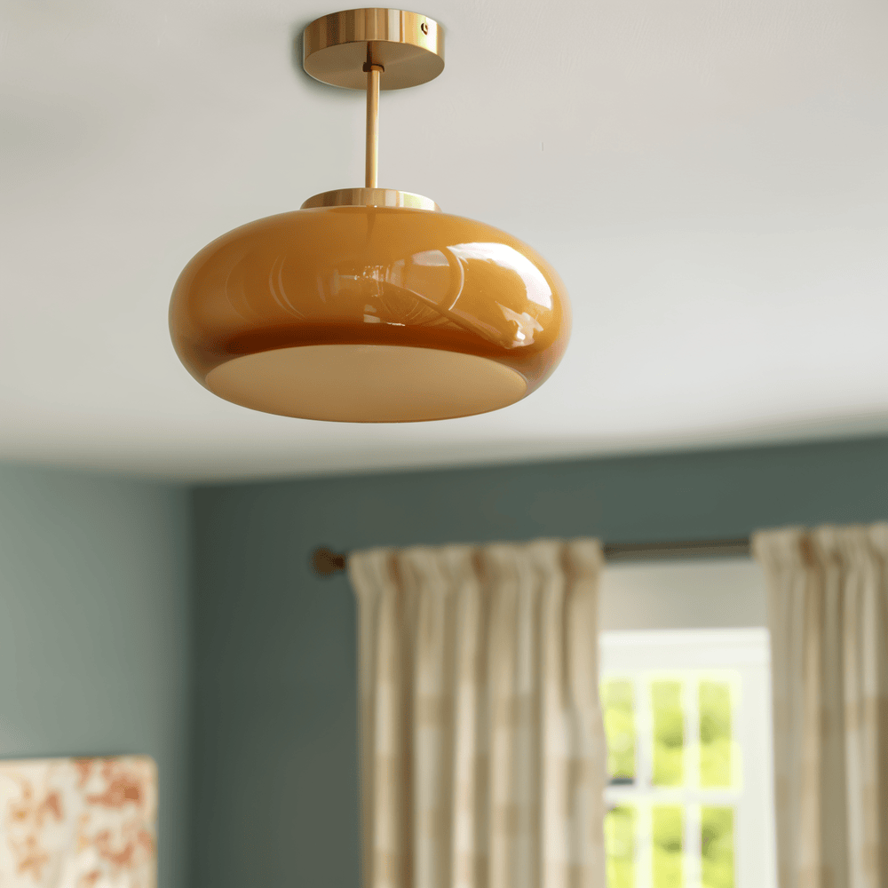 Ambera Plafonnier – Plafonnier Vintage Jaune Classique en Verre et Laiton
